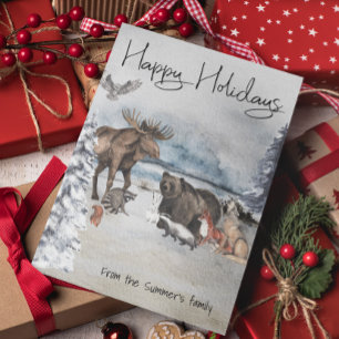 Waldtiere Winterwatercolor Urlaub Postkarte