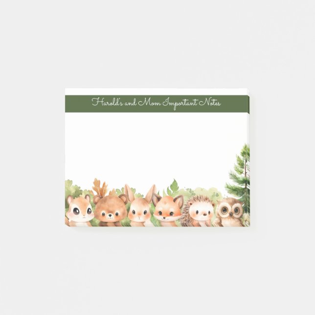 Waldtiere Woodland Baby und Mama Post-it Klebezettel (Vorderseite)