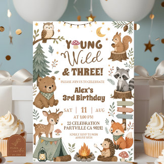 Waldtiere Young Wild und drei Jungen Geburtstag Einladung