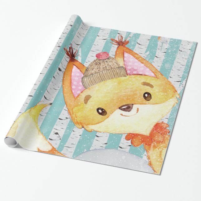 Waldtierfreunde im Winter Forest Fox Geschenkpapier (Ungerollt)