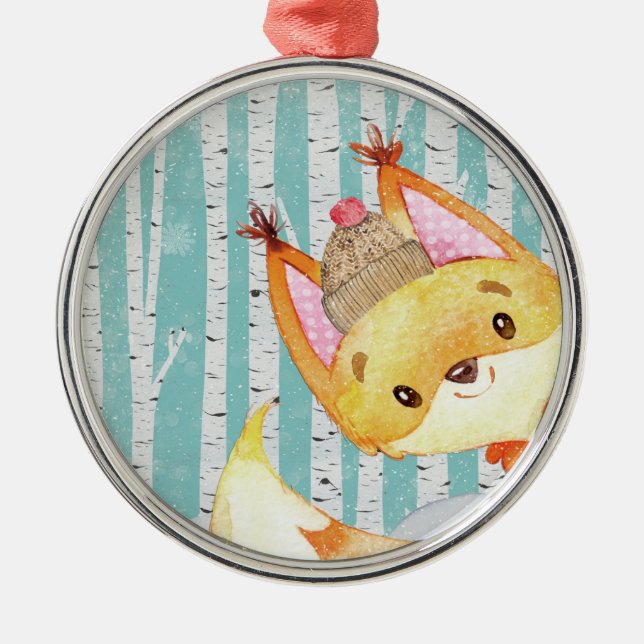 Waldtierfreunde im Winter Forest Fox Ornament Aus Metall (Vorne)