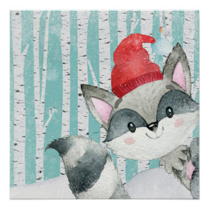Waldtierfreunde im Winter-WaldRacoon Poster
