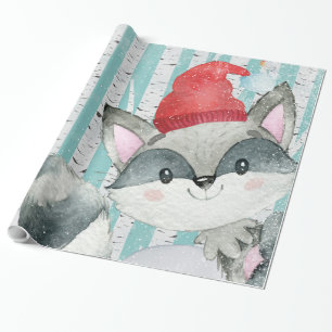 Waldtierfreunde im Winterwald - Racoon Geschenkpapier