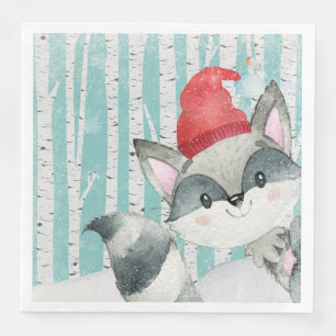 Waldtierfreunde im Winterwald - Racoon Serviette