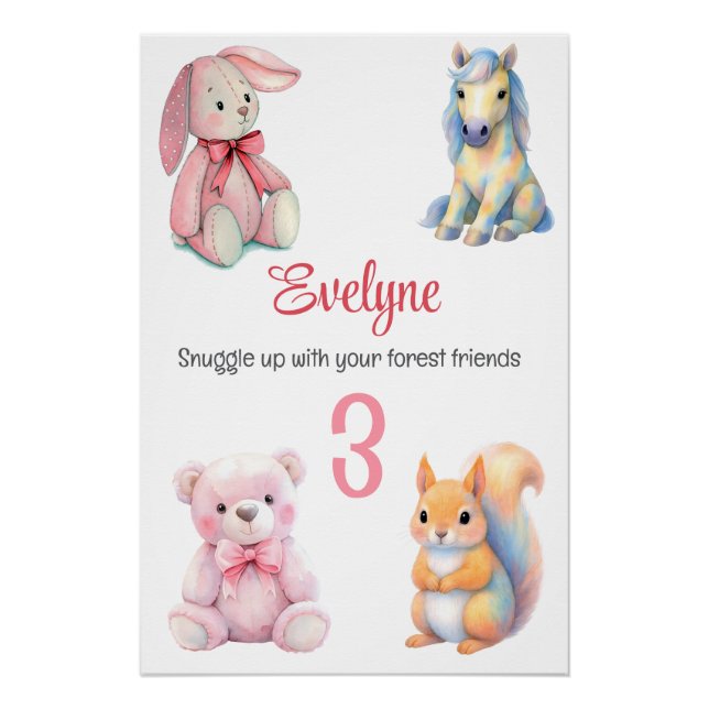 Waldtierfreunde Wasserfarbe Geburtsdetails Poster (Vorderseite)