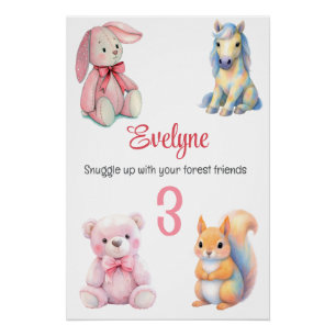 Waldtierfreunde Wasserfarben Geburtsdetails Poster