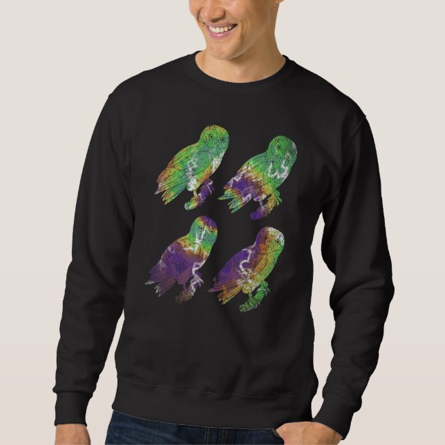 Waldtierschwärme Vögel farbenfrohe Owl Sweatshirt (Vorderseite)