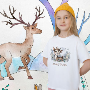 Waldtiertier niedliche Hirsche Aquarellfarbe Winte T-Shirt