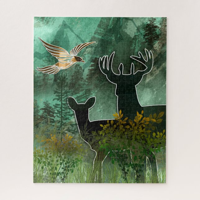 Waldunion Paar Hirsch und Habicht Puzzle (Vertikal)