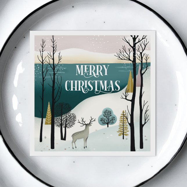 Waldurlaub | Snowy Christmas Forest Party Serviette (Von Creator hochgeladen)