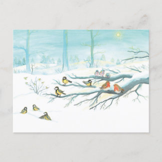 Waldvögel im Winter Einladungspostkarte