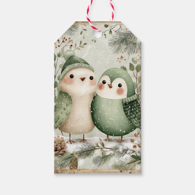 Waldvögel im Winter Geschenkanhänger (Vorderseite)