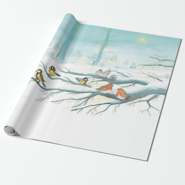 Waldvögel im Winter Geschenkpapier (Ungerollt)