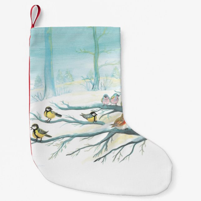 Waldvögel im Winter Kleiner Weihnachtsstrumpf (Vorderseite)