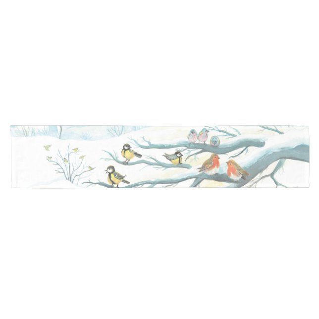 Waldvögel im Winter Kurzer Tischläufer (Horizontal)