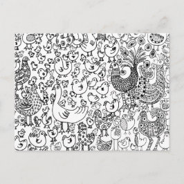 Waldvögel Schwarz-Weiß-Illustration Postkarte