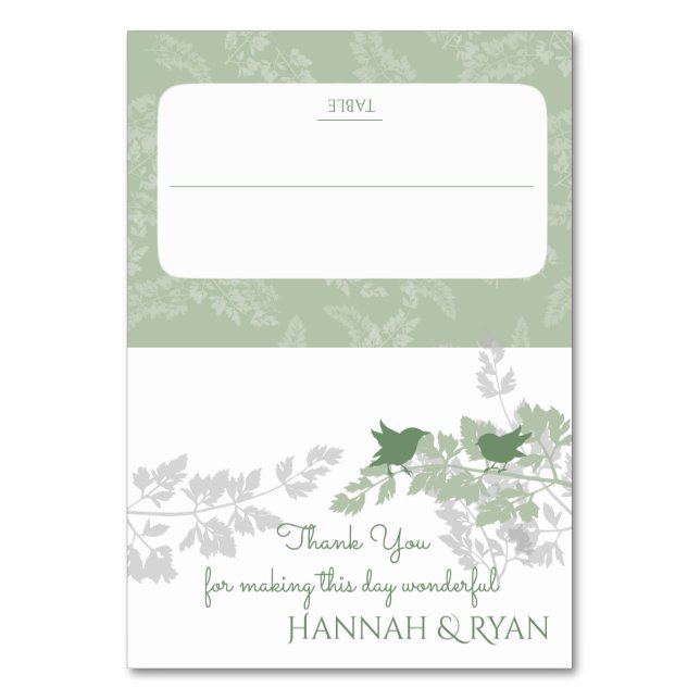 Waldvögel und Blattgrün Tischnummer (Vorderseite)