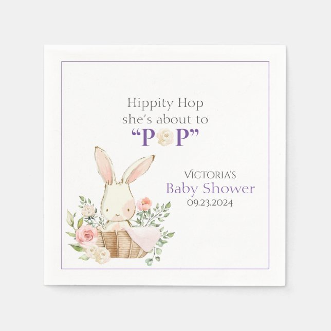 Waldwald Bunny Rabbit Lila Floral Napkins Serviette (Vorderseite)
