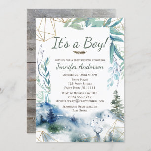 Waldwald Gold Country Deer Boy Baby Dusche Einladung