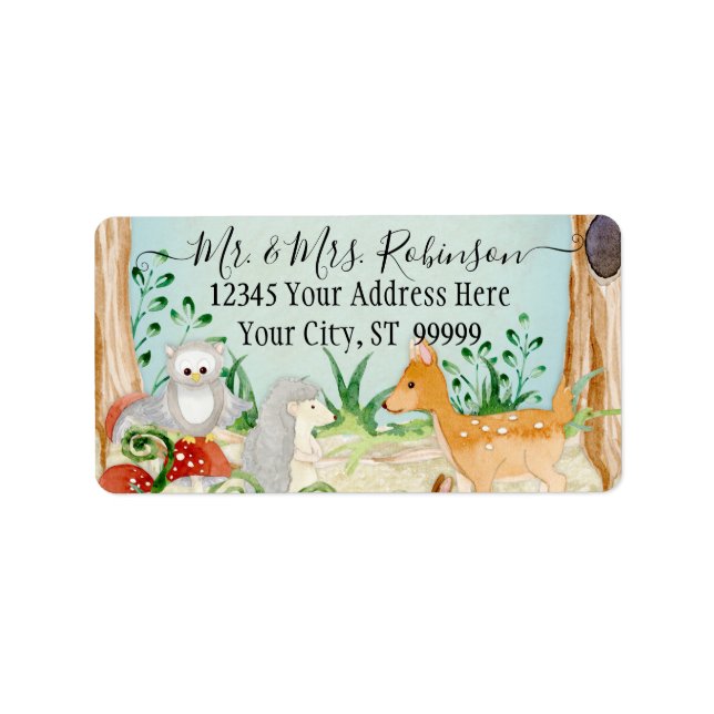 Waldwald Hirschfockenschaf Tier Blattblau Adressaufkleber (Vorne)