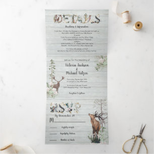 Waldwald Hochzeit Tri-Fold Invita Dreifach Gefaltete Einladung
