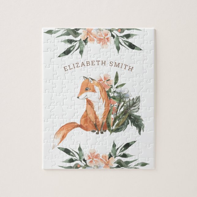 Waldwald Süße Blumenfuchs Kinder Name Puzzle (Vertikal)