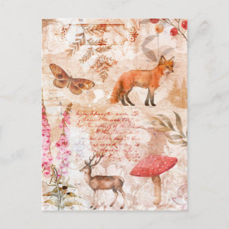Waldwald Wildlife Fox Dee Butterfly Herbst Postkarte