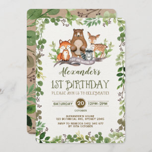 Waldwaldtier-zuerst 1. Geburtstag laden ein Einladung