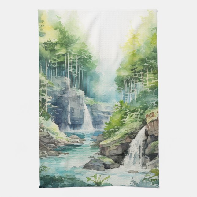 Waldwasserfall Geschirrtuch (Vertikal)