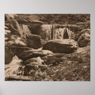 Waldwasserfall in Sepia Brawn Nature Poster
