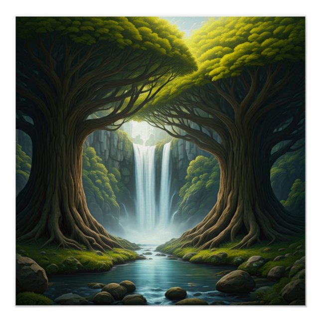 Waldwasserfall Poster (Vorderseite)