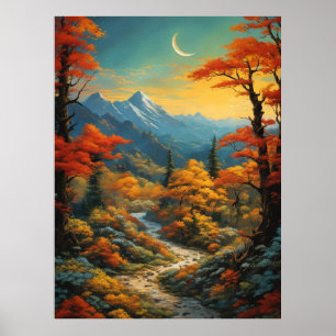 Waldweg Forst im Freien Natur Mond Poster