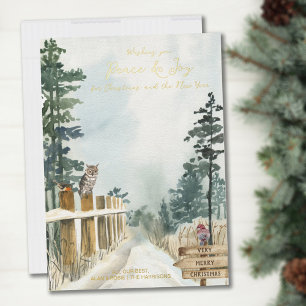 Waldweg Frieden und Freude Land Weihnachten Gold Folien Feiertagskarte