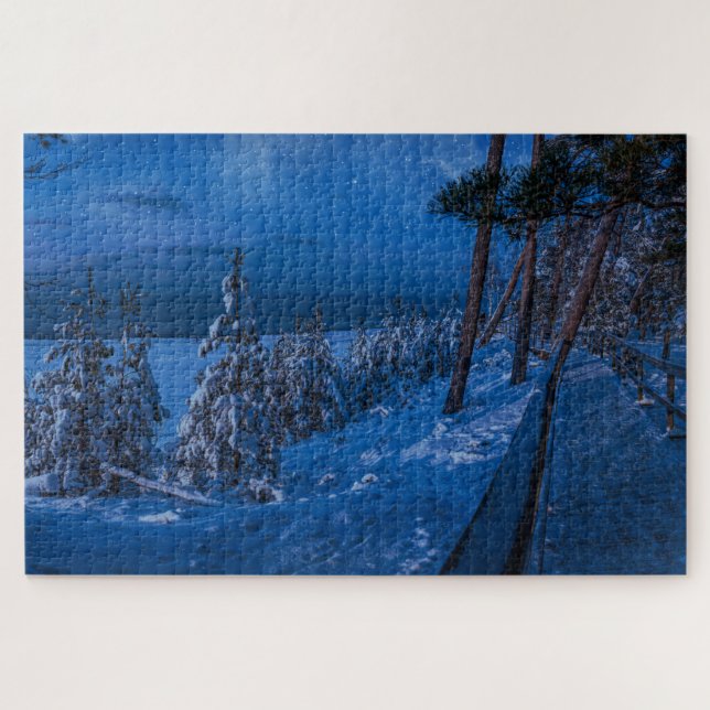 Waldweg im Winternachtspuzzle Puzzle (Horizontal)