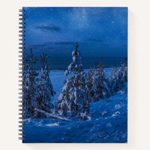 Waldweg in der Winternacht Notizbuch