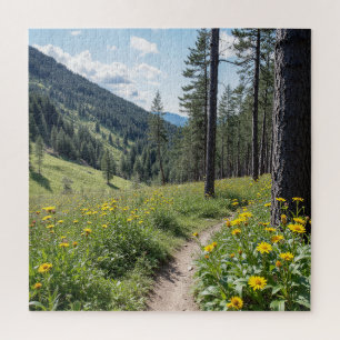 Waldweg mit gelben Wildblumen Puzzle