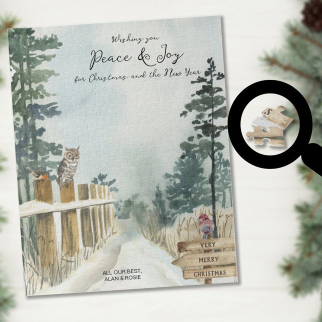 Waldweg Optionaler Text Schnee Winter Weihnachten Puzzle (Von Creator hochgeladen)