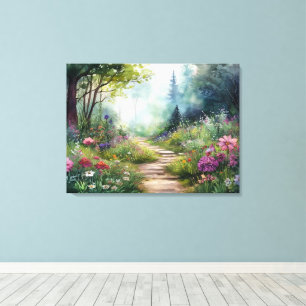 Waldweg und wild lebende Blume Leinwanddruck