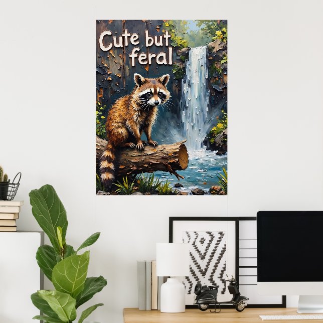 Waldweiher: Raccoon bei den Wasserfällen Poster (Heimbüro)
