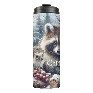 Waldwinter Igel Waschbär Weihnachten Thermosbecher