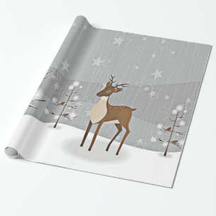 Waldwinter-Märchenland-Vögel und Rotwild Geschenkpapier