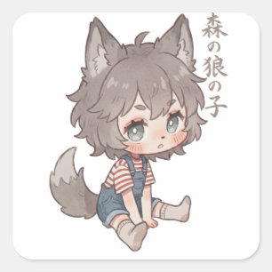 Waldwolf-Kind-Chibi-Aufkleber  Quadratischer Aufkleber