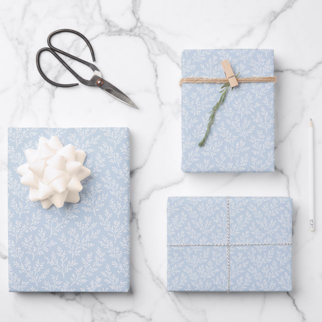Waldzweige Neutral - Staubblau Geschenkpapier Set (Vorderseite)