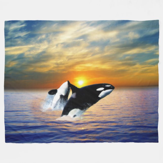 Wale bei Sonnenuntergang Fleecedecke (Vorderseite (Horizontal))
