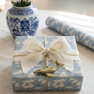 Wale in den Wolken I Vintage Blau Toile Geschenkpapier