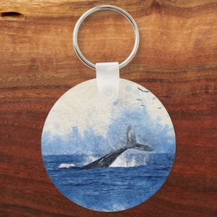 Wale in Sea Birds in Distanz Art Decor Geschenk Schlüsselanhänger