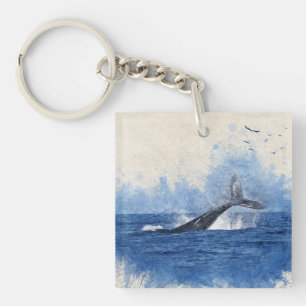 Wale in Sea Birds in Distanz Art Decor Geschenk Schlüsselanhänger