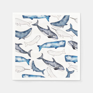 Wale in Wasserfarbe Serviette