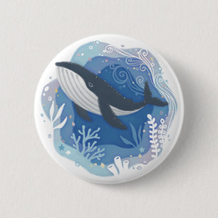 Wale & Korallen in Ocean Paper Art Illustration Button