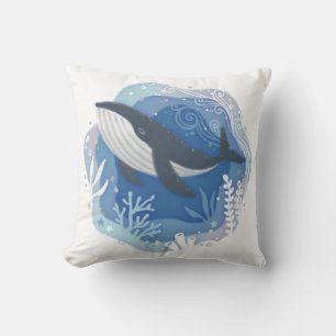 Wale & Korallen in Ocean Paper Art Illustration Kissen